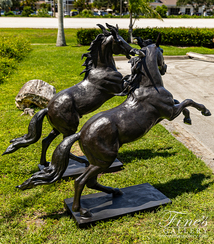 Bronze Statues  - A Pair Of Rearing Bronze Horses - BS-1717